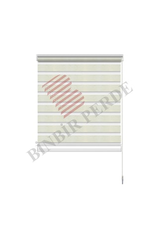 Binbirperde Krem Pileli Zebra Stor Perde Ev/ofis Perdesi Aluminyum Sistem