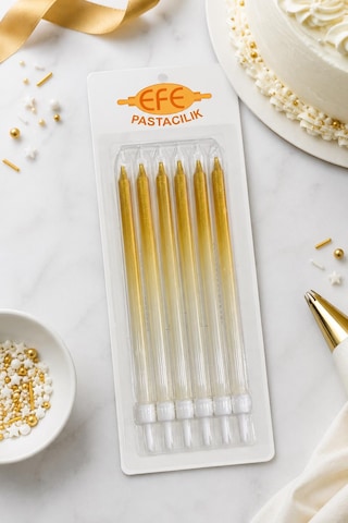 Metalik Beyaz Gold Uzun Pasta Mumu 17 Cm Karışık