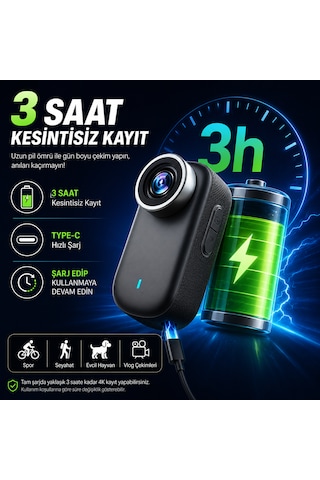 4k Mini Aksiyon Kamera Manyetik Gövde Wifi Destekli Ultra Kompakt Vlog Spor Kamerası Siyah