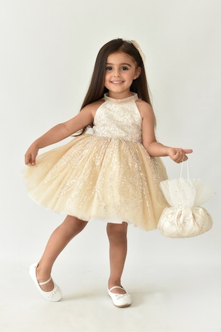 Dantel Süslemeli Cappuccino Camel Tasarım Abiye Kız Çocuk Tül Birçe Elbise 001