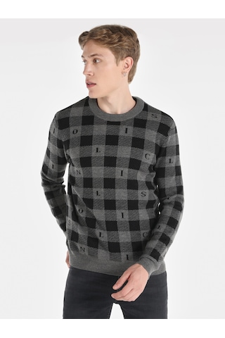 Colin's Colins Regular Fit Bisiklet Yaka Baskılı Gri Erkek Kazak Cl1065573 Gri Melanj