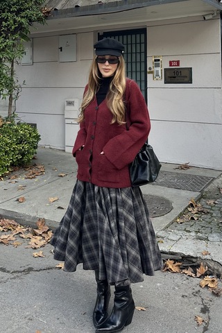 Bordo Çift Cepli Hırka - 04622 Bordo