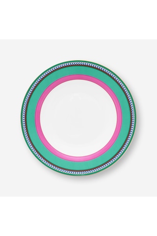 Pembe Yeşil Porselen Çukur Tabak 23,5 Cm