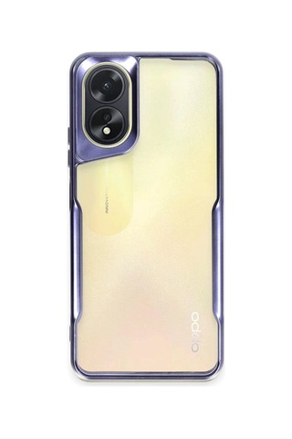Oppo A38 Kılıf Metal Çerçeve Görünümlü Kırılmaz Boyi Kapak Lacivert