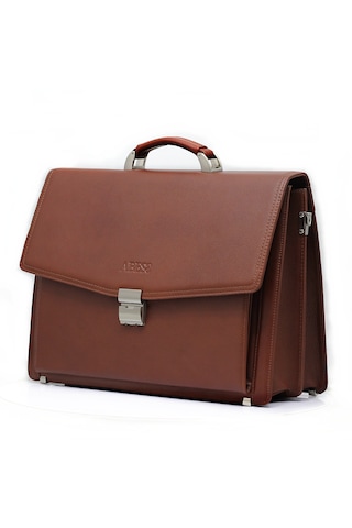 Abess Lüks Hakiki Deri Unisex Evrak Çantası - Klasik İş Çantası - Omuz Askılı Laptop Çantası - Taba A5625t