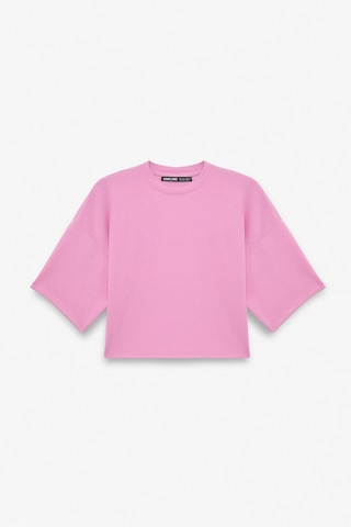 Ethıquet VELA Kadın Esnek Kumaşlı Bisiklet Yaka Oversize Fit Pembe T-Shirt