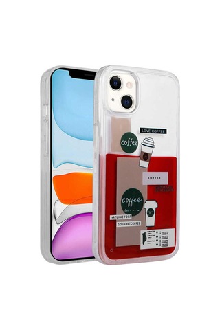 Apple Uyumlu iPhone 14 Plus Kılıf Desenli Sıvılı Zore Drink Silikon Kapak NO1