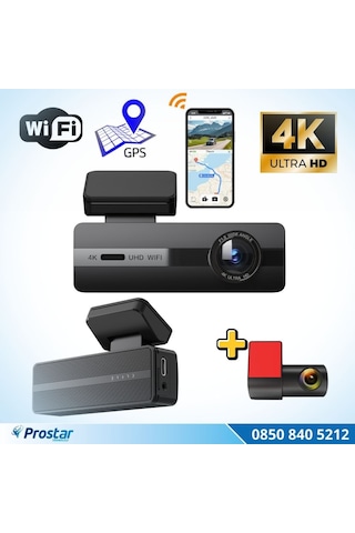 2 Kameralı 4k+1080p Ekransız Wıfı Gps 24 Saat Park Modu Özellikli Dashcam Kamera