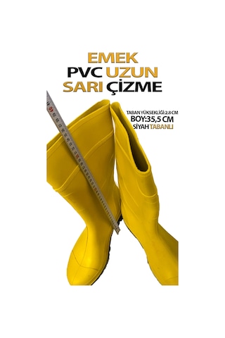 Pvc Uzun Çizme Sarı Tabanı Siyah