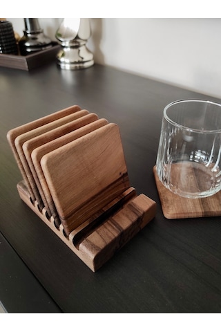 Gerçek Ceviz Ağacından El Yapımı Bardak Altlığı 4lü- Hand Made Walnut Coaster Ceviz 6'lı