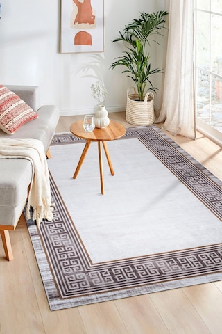 Eco Dijital Baskı Makinada Yıkanabilir Kaymaz Taban Dekoratif Halı Kahverengi 28320 Kahverengi