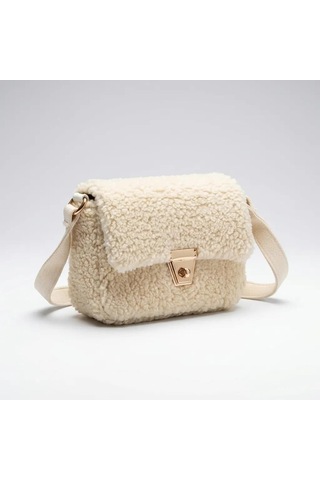 Cantella Krem Peluş Görünümlü Kadın Omuz Ve Çapraz Askılı Çanta 18x14 Cm Kahverengi