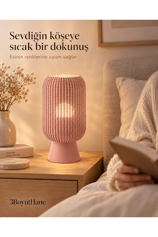 Modern Dekoratif Masa Lambası Salon Ve Yatak Odası İçin Abajur, 10 Renk Seçeneği, E14 Led Uyumlu Açık Pembe