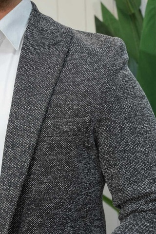 Bys Beystil Sivri Yaka Kırçıllı Siyah Blazer Ceket Britanya -slim Fit