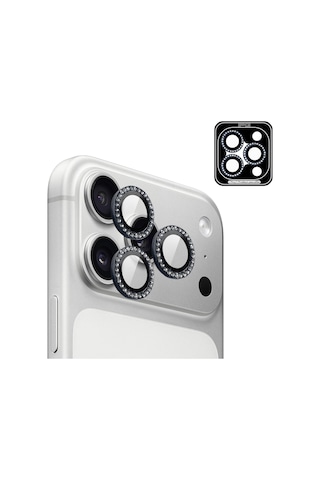 Apple iPhone Uyumlu 17 Pro / Apple iPhone Uyumlu 17 Pro Max İçin Ipg Prolens Kamera Lens Koruyucu Elmas Taş Çerçeveli, Kırılmaz Cam Lacivert