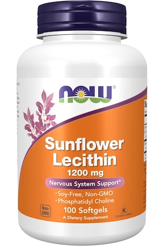 Now Foods Sunflower Lecithin Phospholipids Choline Nervous System Support 1,200 Mg, 100 Softgels