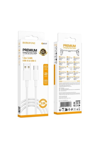 Borofone Bx117 1m 3a Usb Tip-c Kaynağı Şarj Veri Kablosu Beyaz