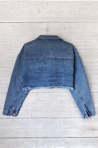 Kadın Mavi Taşlı Oversize Kot Ceket