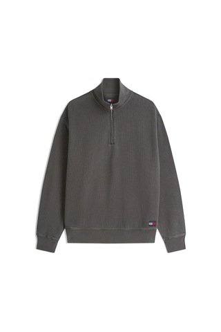 Tommy Hilfiger Relaxed Waffle Label Half Zip Erkek Siyah Sweatshirt-16108