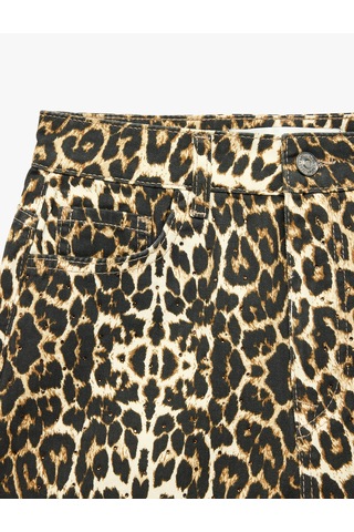 Koton Leopar Desenli Taşlı Yüksek Bel Düğmeli Cepli Pamuklu Mini Şort Leopar Desenli 6sal40165mw