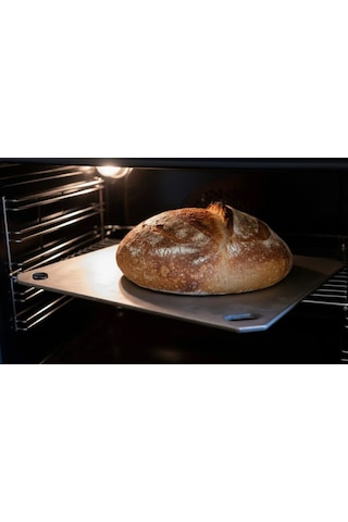 Gartner Pizza Çeliği - Pizza Taşı- Taş Fırın Lezzeti- 304 Paslanmaz Çelik - 36x33 Cm Gri