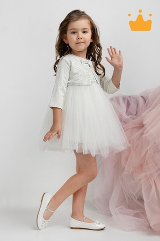 Babyhola Minimony 6-24 Ay Mine Desen Ceketli Kız Bebek Çocuk Bayramlık Abiye Gelinlik Elbise Takım 1013 Beyaz
