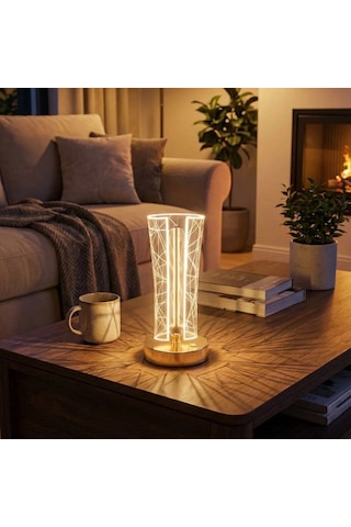 İki Yandan Kavisli Silindirik Geometrik Çizgi Model Kristal Led Masa Lambası Dokunmatik, 3 Renk Işık Modlu, Şarjlı Dekoratif Gece Lambası 5047 10 Parça Siyah