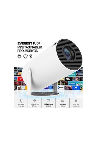 Everest Pj07 Taşınabilir Mini Ev Sinema Projeksiyonu 1280 720p Android + Bt+ Wifi Akıllı Projeksiyon Cihazı Hd