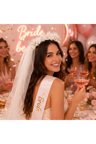 Çiçekli İncili Duvaklı Taç Çember Model Bekarlığa Veda Parti Aksesuarı Bride Diğer