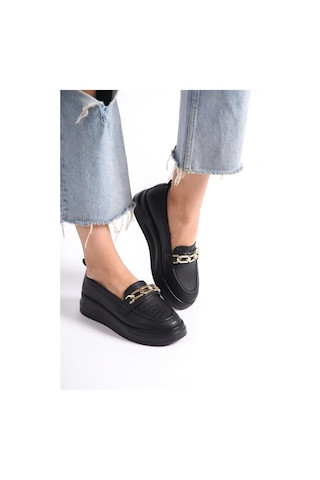 Siyah Cilt Kalın Tabanlı Tokalı Loafer Makosen Ayakkabı Armytopuk Siyah
