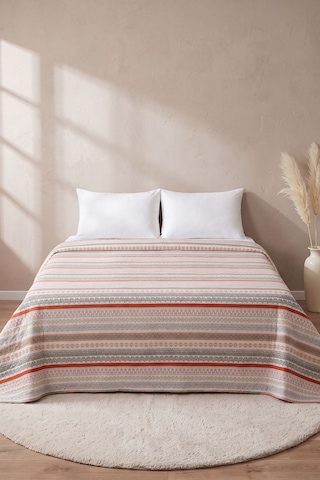 Şeritli Geometrik Desen Çift Kişilik Baskılı Pike & Yatak Örtüsü 200x230 Cm Çok Renkli