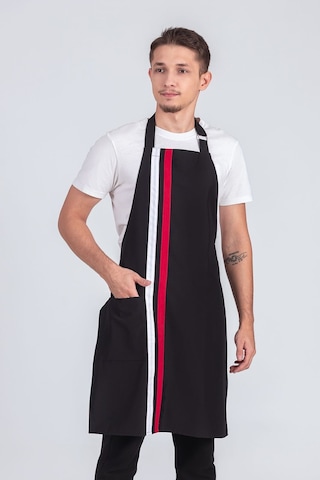 Erkek Boyundan Asmalı Çizgili Barista Şef Mutfak Önlüğü Siyah