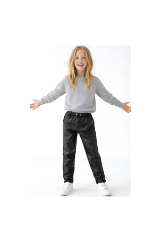 Esila Kids Kız Çocuk Deri Pantolon Lastikli Bel Cepli Şık Pantolon Siyah