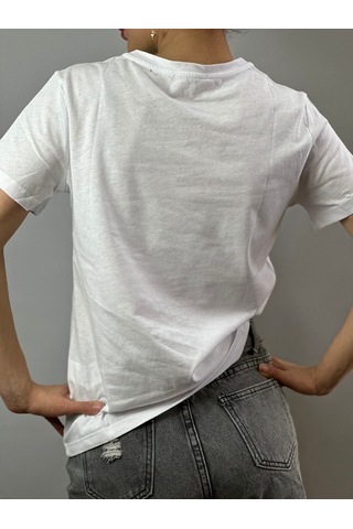 Sarman Kedi Baskılı Tişört T-shirt Unisex Beyaz