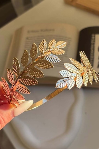 Gold Yaprak Desenli Pazu Bandı Üst Kol Bilekliği Ayarlanabilir Gold