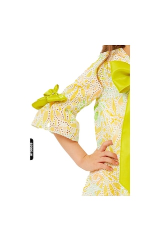 Xo Kids A-line Kalıplı Büzgülü Kollu Kurdele Detaylı Yay Başörtülü Kız Çocuk Elbise 1-5 Yaş 6564 Yeşil