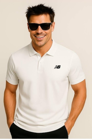 New Balance Beyaz Classic Basic Logo Polo Yaka Pike Tişört Mnt3415-wt Beyaz