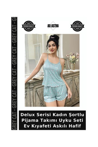 Grey Cat Delux Serisi Kadın Şortlu Pijama Takımı Uyku Seti Ev Kıyafeti Askılı Hafif Diğer