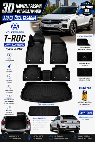 Volkswagen T-roc Ust 2018 Model Uyumlu 3d Araca Özel Havuzlu Paspas+bagaj Havuzu Birebir Uyum