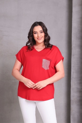 Cep Taş Baskılı Bluz Kırmızı