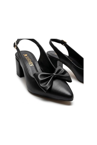 Rayvora Kadın Şık Fiyonk Detaylı Orta Topuk Slingback Günlük Ve Abiye Stiletto Klasik Topuklu Ayakkabı Siyah