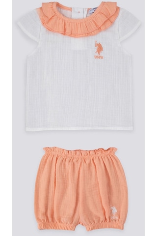 U.S. Polo Assn. Light Texture Krem Somon Bebek Tshirt Takım Krem - Somon