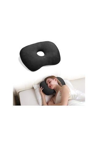 Geeksen Yan Yatakta Rahat Uyku İçin Delikli Kulak Koruma Yastığı, Yüksek Kalite Pamuklu, Gri Ve Siyah Seçenekleri Siyah