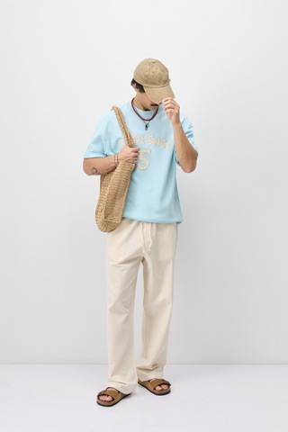 Vamos Oversize Baskılı Tişört V70-188 Bebe Mavi