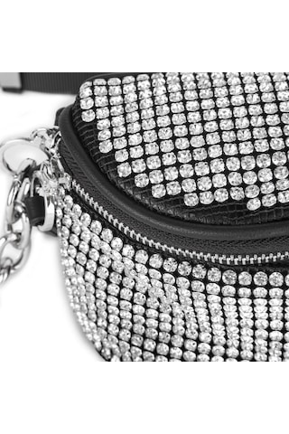 Nas Bag Kadın Bel Ve Body Bag Black Diamond Siyah Taşlı Şık Çanta Gümüş Taşlı