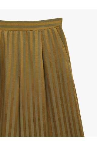 Koton Beli Lastikli Cepli Yüksek Bel Çizgili Geniş Paça Saten Pantolon Haki Çizgili 6sak40293uw