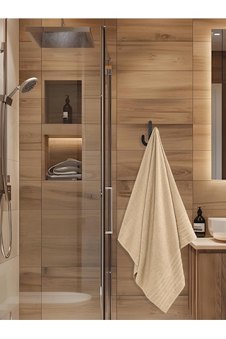 Bej Banyo Havlusu Tekli Dora 90x150 Cm Yüksek Emici Bej
