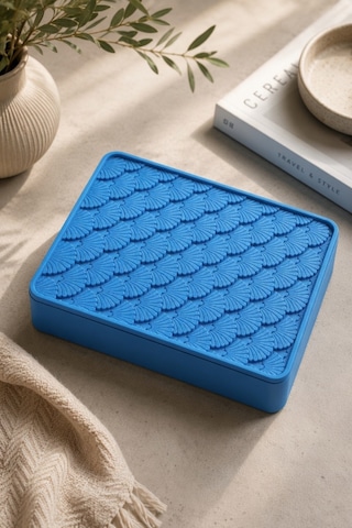 Desenli Kapaklı Dekoratif Kutu Masa Üstü Organizer Takı Aksesuar Saklama Kutusu Pla 20x12.5 Cm Mavi