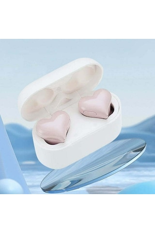 Folinda Pembe Kalp Şeklinde Bluetooth Kulaklık - Gürültü Azaltma, Spor İçin Kablosuz, Akıllı Kontrol, 8 Saat Pil Ömrü