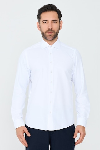 White Stone Beyaz Dokulu Dynamic Fit Erkek Uzun Kollu Gömlek Beyaz-01